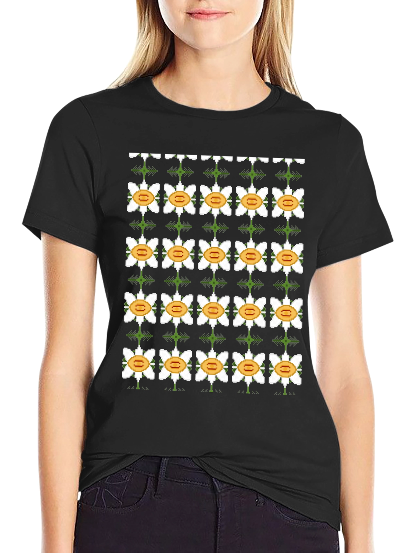 Pixel Flower Black T-Shirt