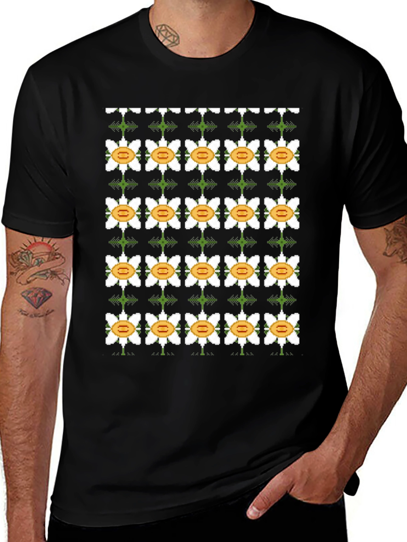 Pixel Flower Black T-Shirt