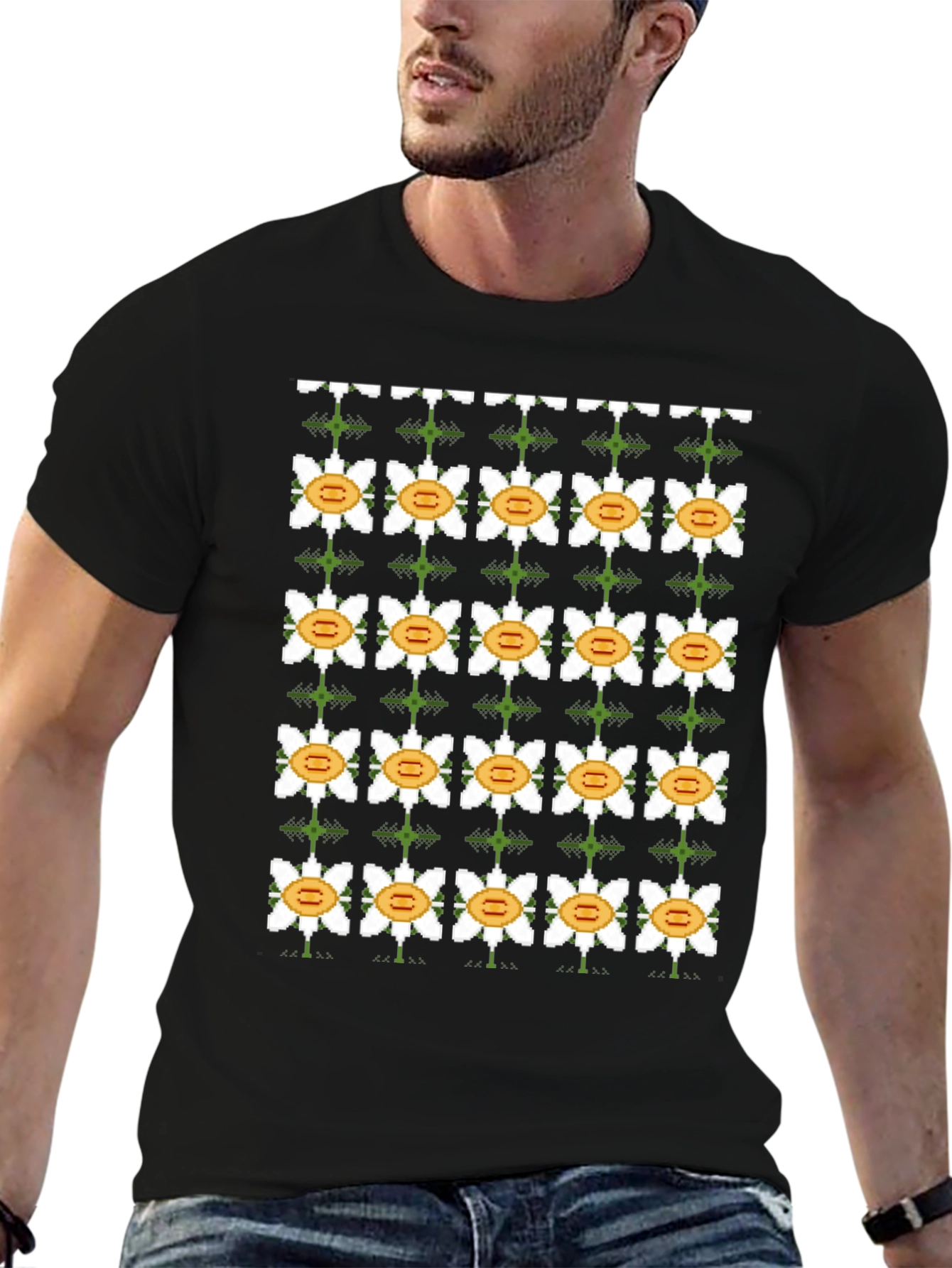 Pixel Flower Black T-Shirt