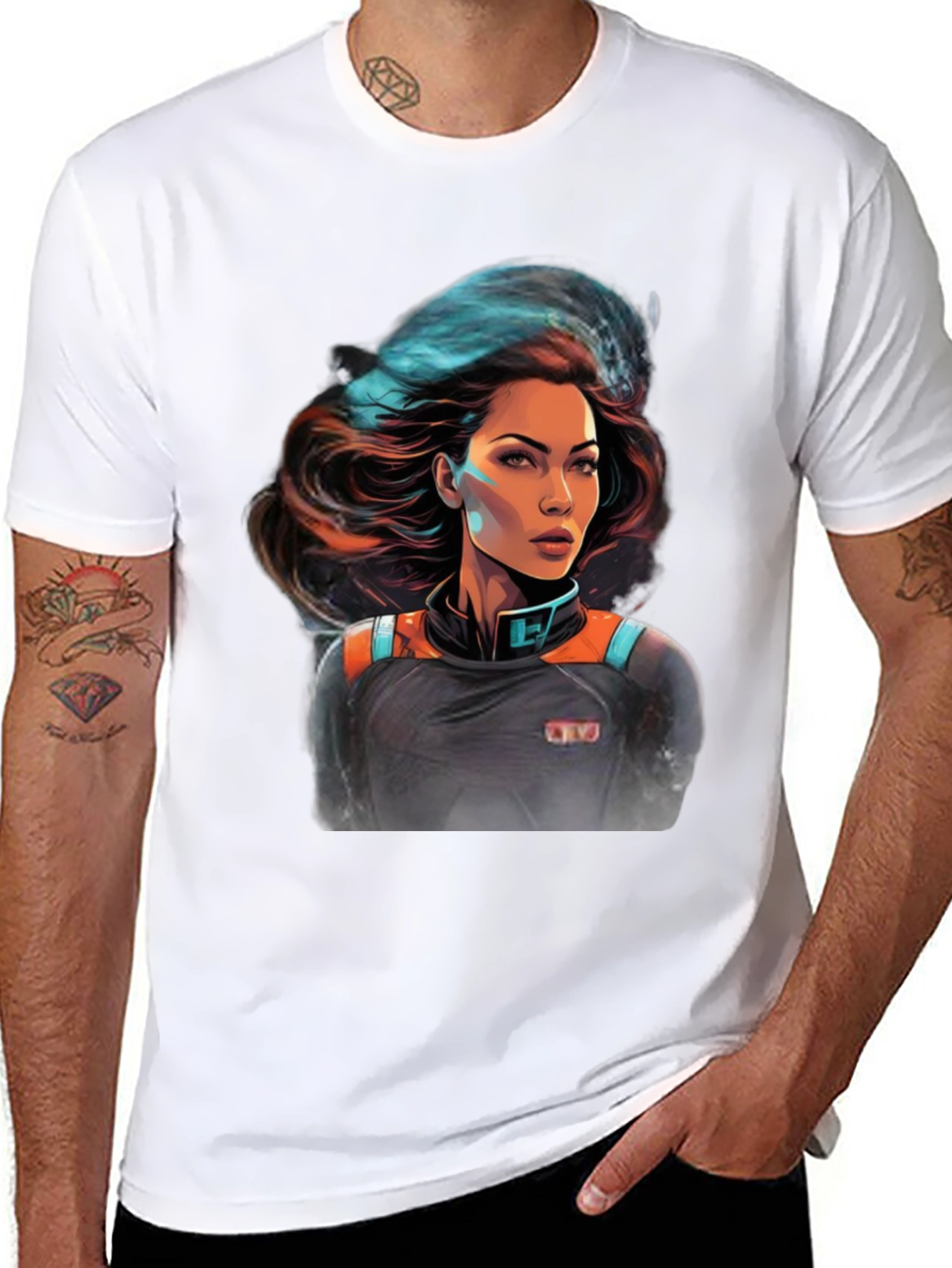 Sci-Fi Space Girl Graphic Tee - Black Cotton T-Shirt