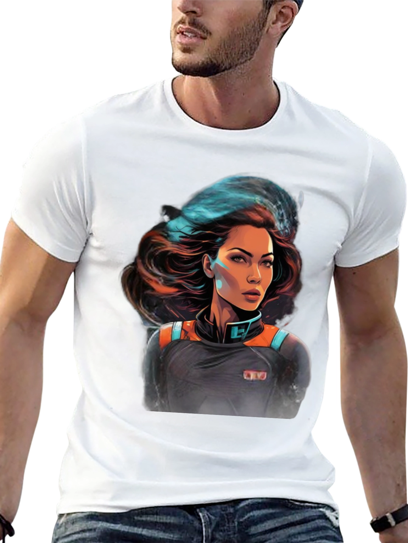 Sci-Fi Space Girl Graphic Tee - Black Cotton T-Shirt