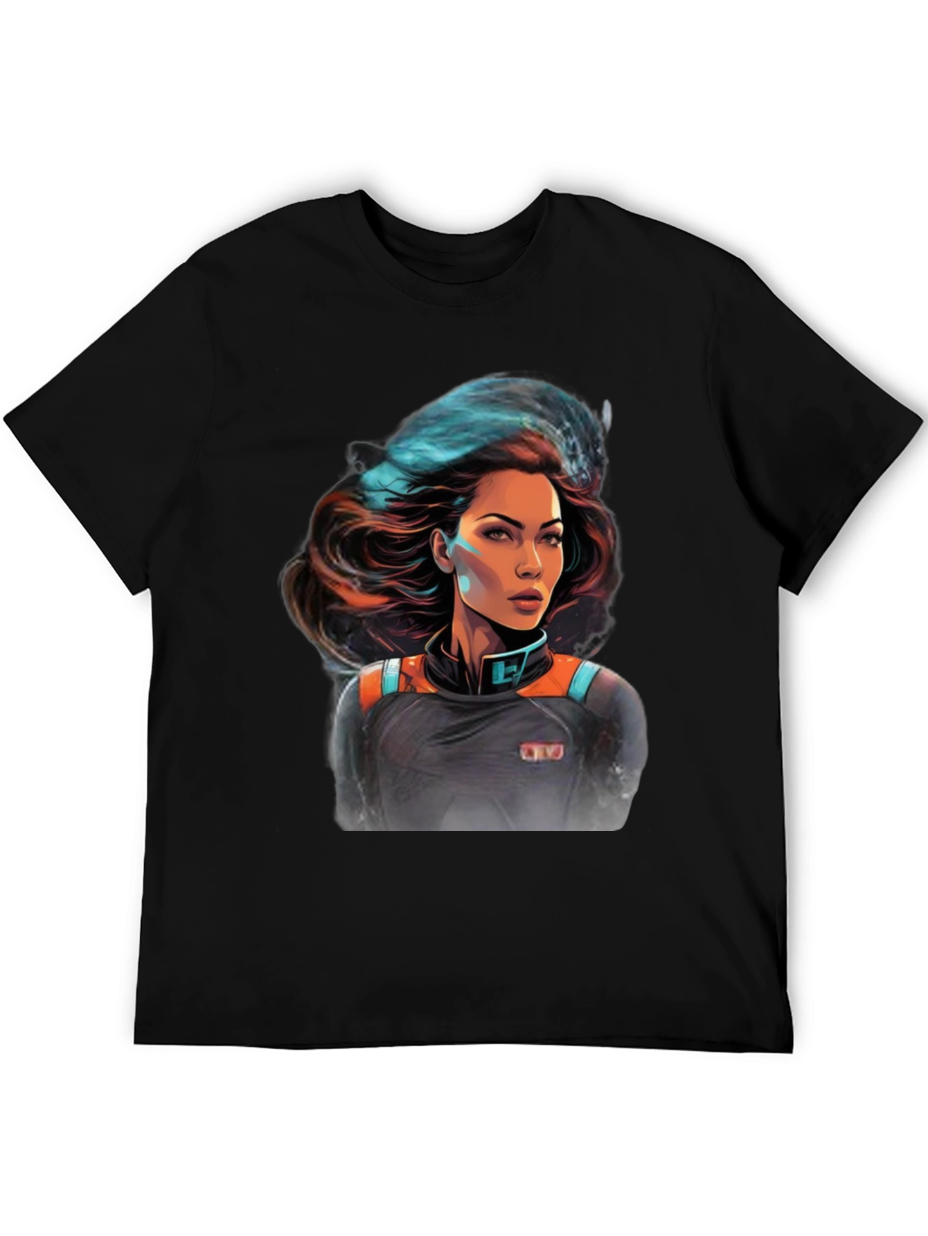 Sci-Fi Space Girl Graphic Tee - Black Cotton T-Shirt