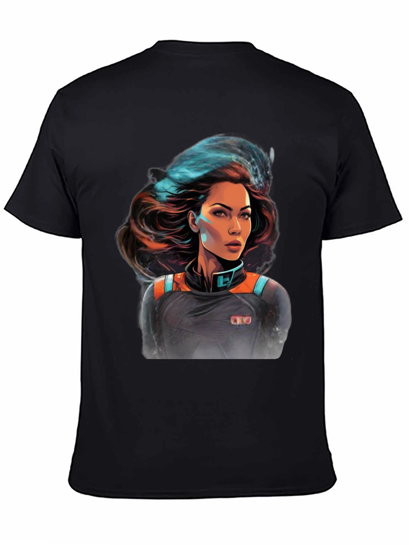 Sci-Fi Space Girl Graphic Tee - Black Cotton T-Shirt