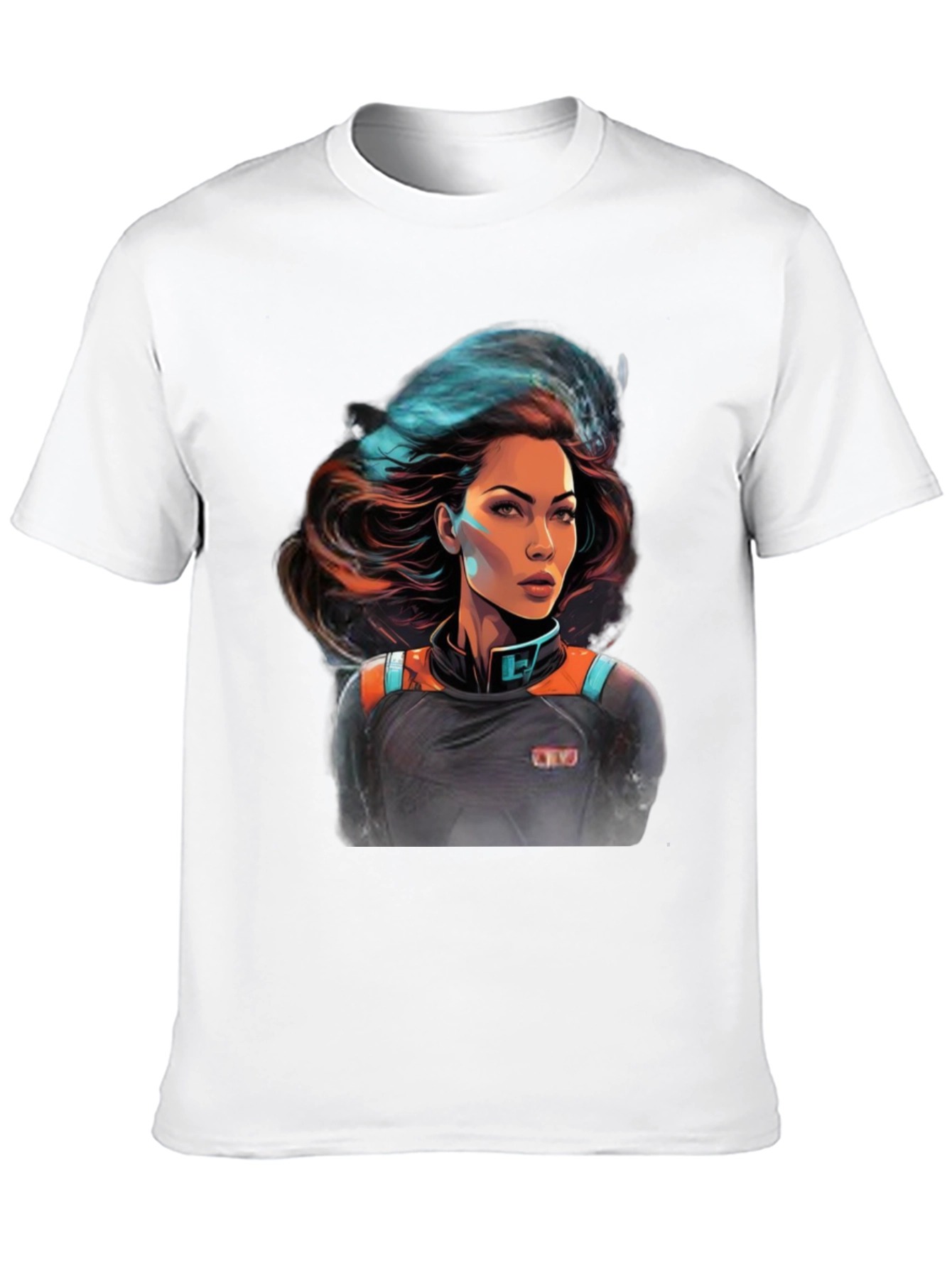 Sci-Fi Space Girl Graphic Tee - Black Cotton T-Shirt