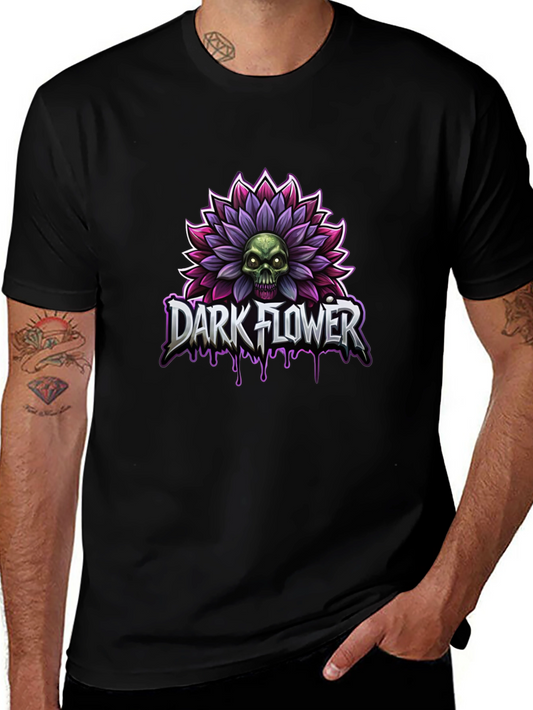 Dark Flower Graphic T-Shirt - Skull and Floral Design