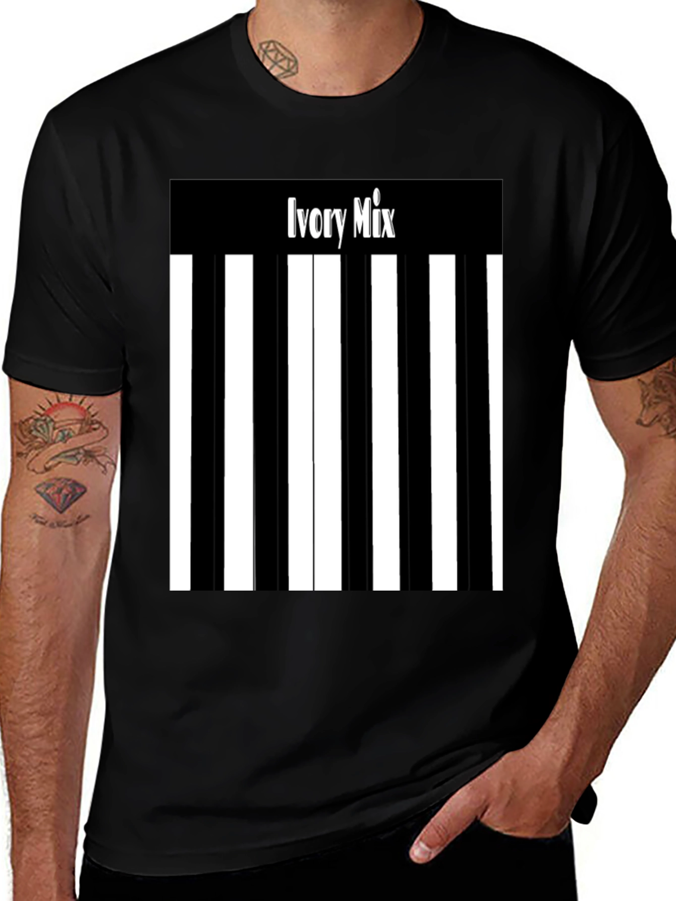 Ivory Mix Piano Keys Graphic Tee - Black