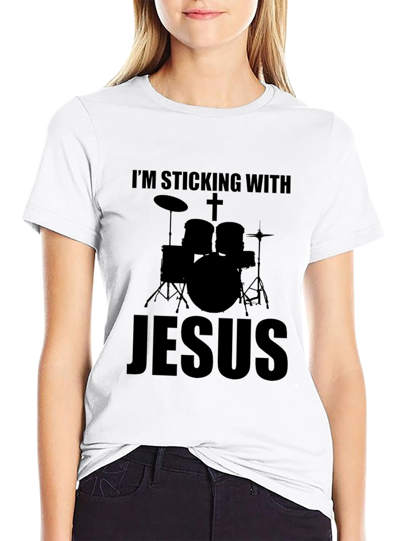Im Sticking With Jesus Drummer Black T-Shirt