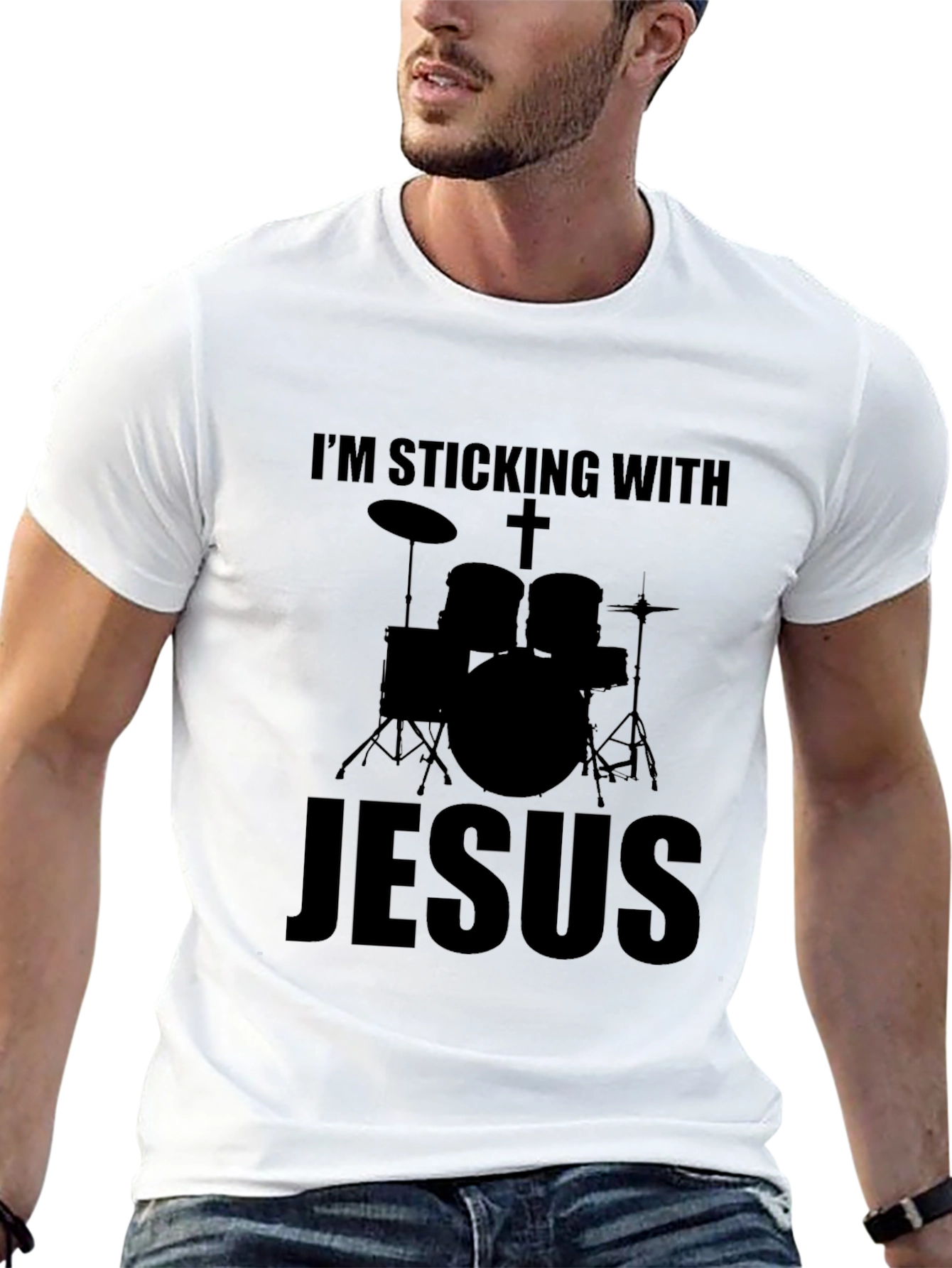 Im Sticking With Jesus Drummer Black T-Shirt
