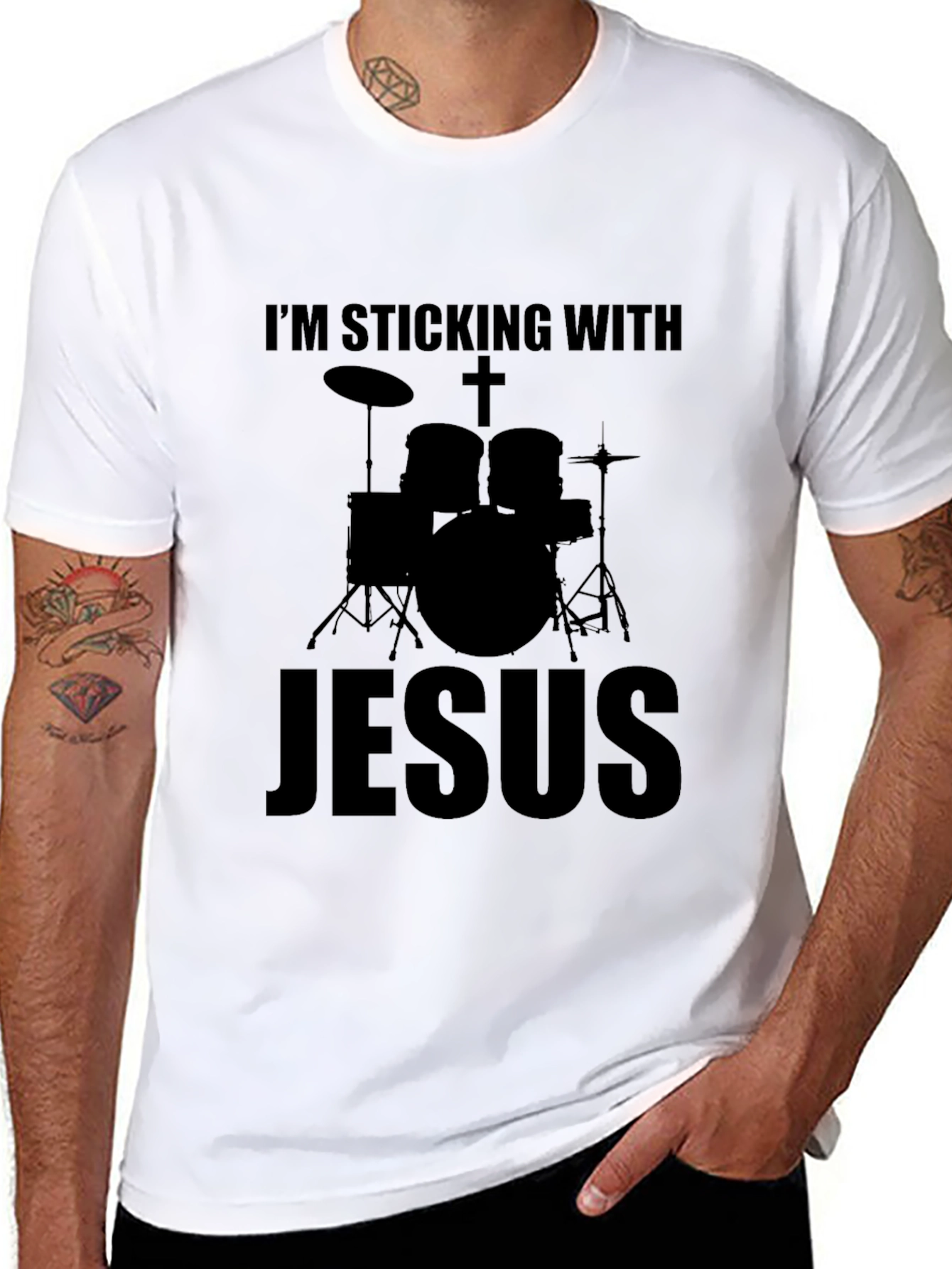 Im Sticking With Jesus Drummer Black T-Shirt