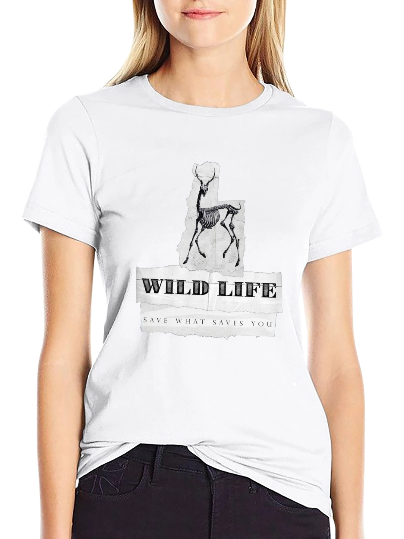 Wildlife Skeleton Graphic Print Black T-Shirt