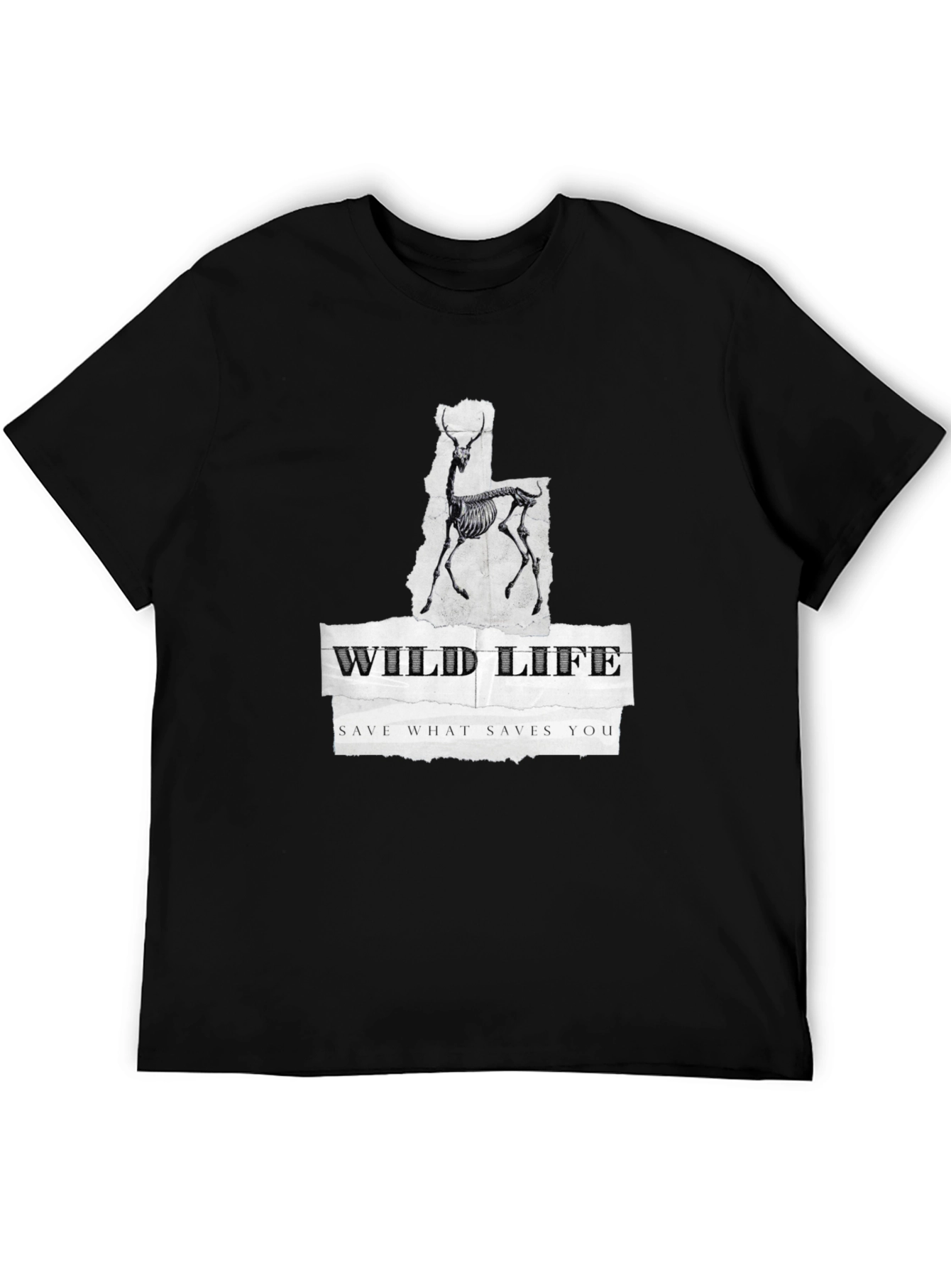 Wildlife Skeleton Graphic Print Black T-Shirt