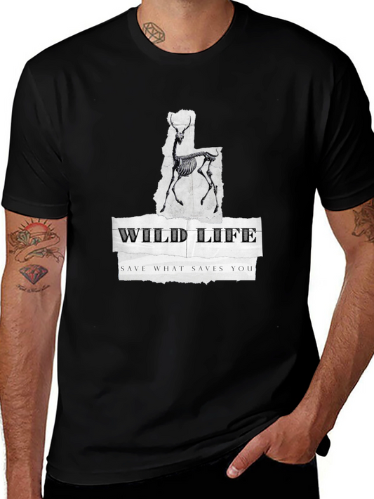Wildlife Skeleton Graphic Print Black T-Shirt
