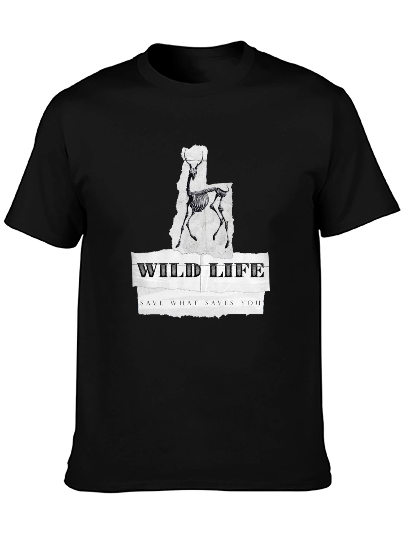 Wildlife Skeleton Graphic Print Black T-Shirt