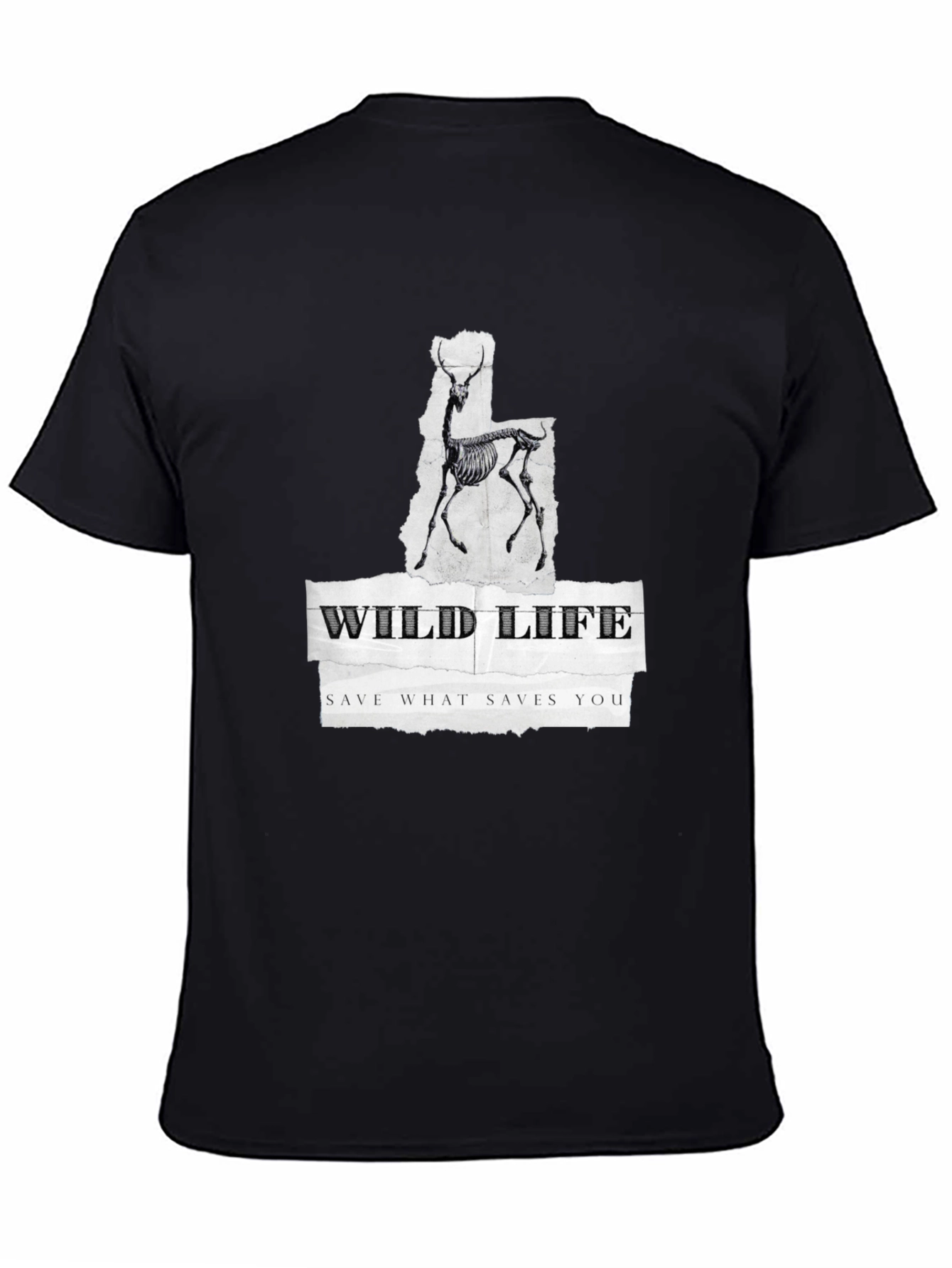 Wildlife Skeleton Graphic Print Black T-Shirt