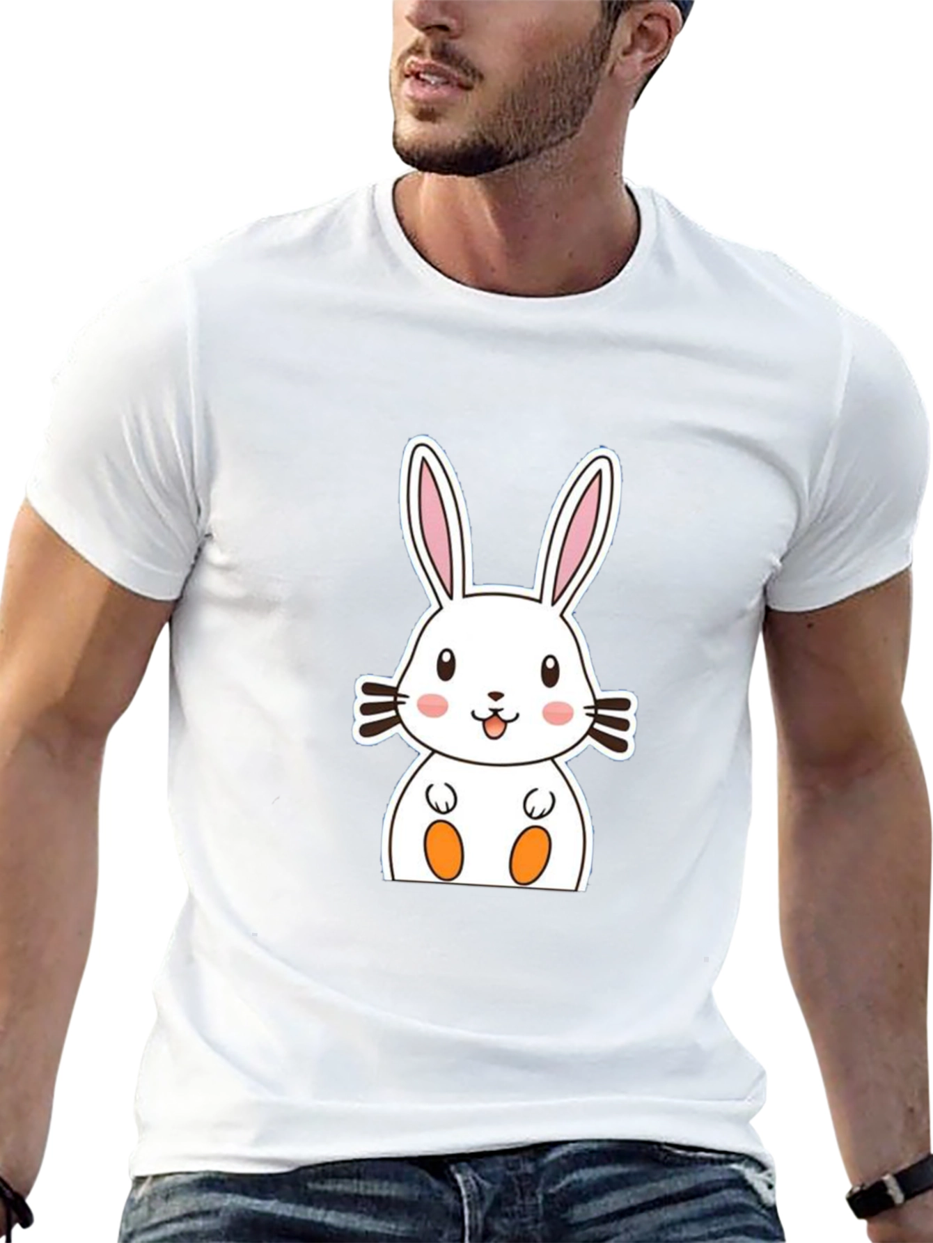 Cute Bunny Graphic Tee - Black Cotton Comfort