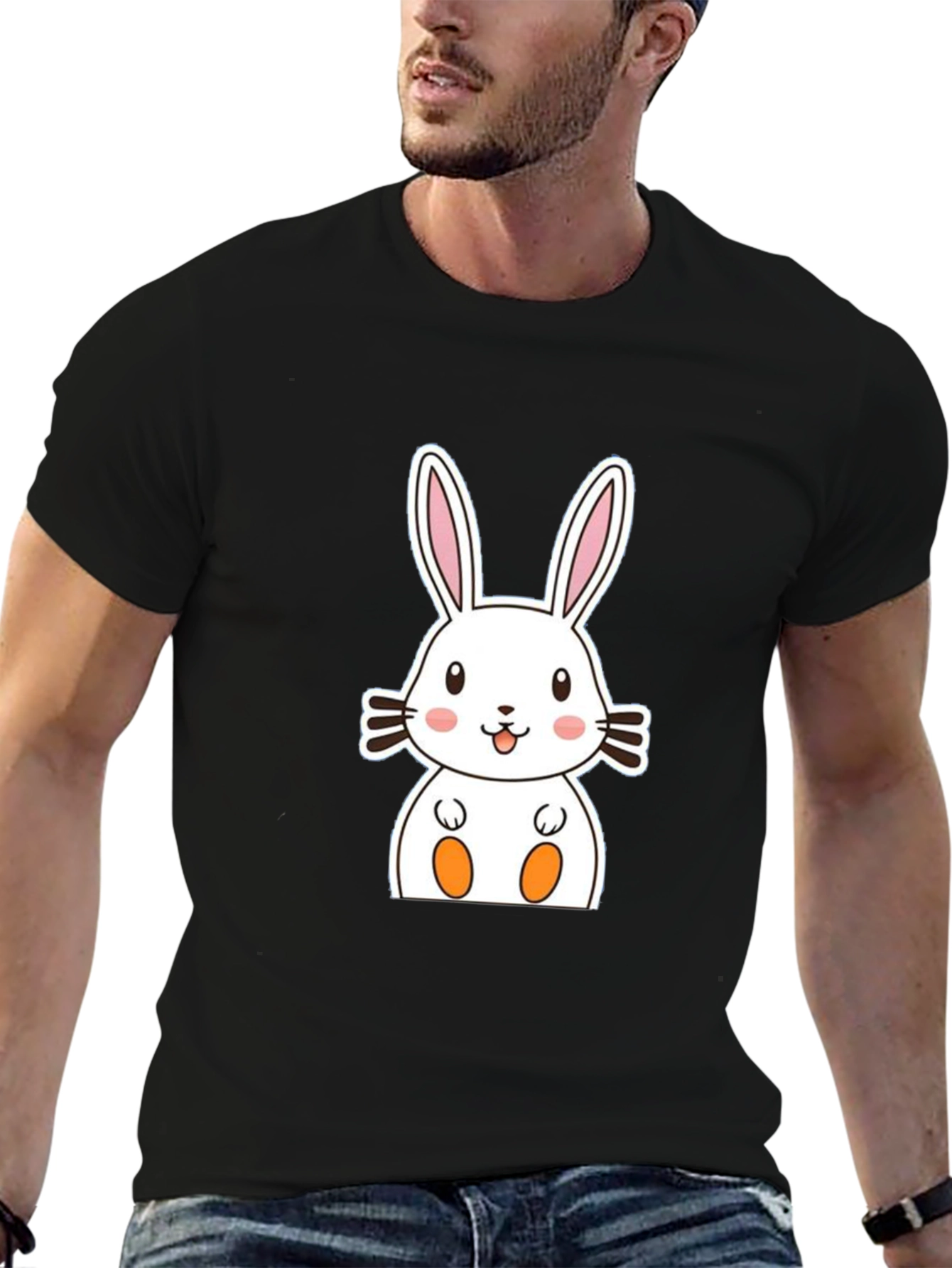 Cute Bunny Graphic Tee - Black Cotton Comfort