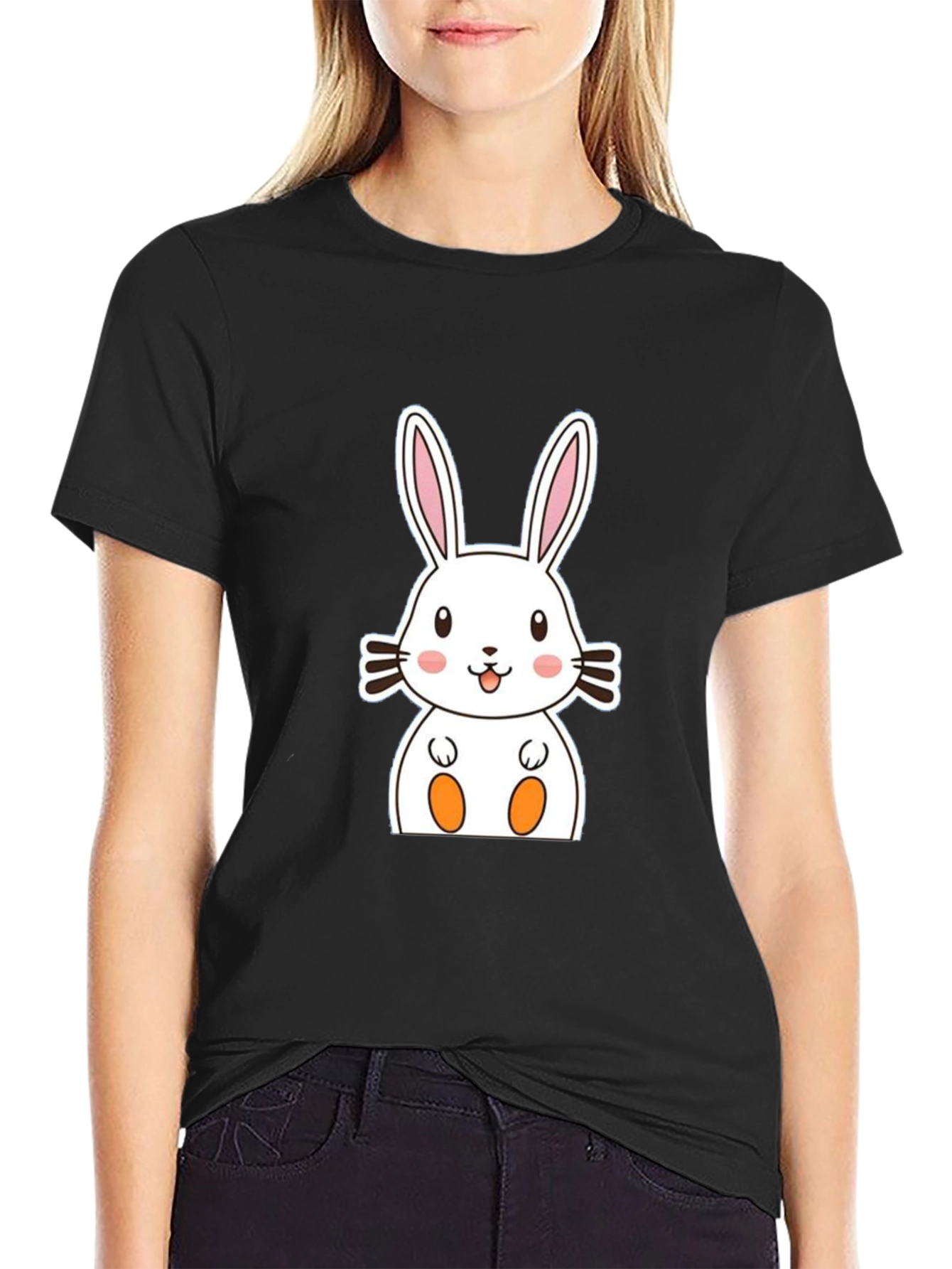 Cute Bunny Graphic Tee - Black Cotton Comfort