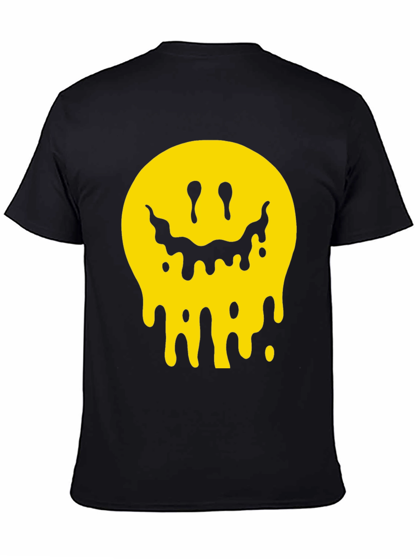 Melting Smiley Face Graphic Tee - Black Cotton T-Shirt