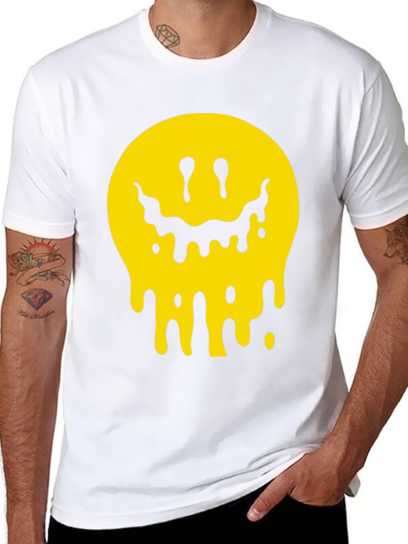 Melting Smiley Face Graphic Tee - Black Cotton T-Shirt