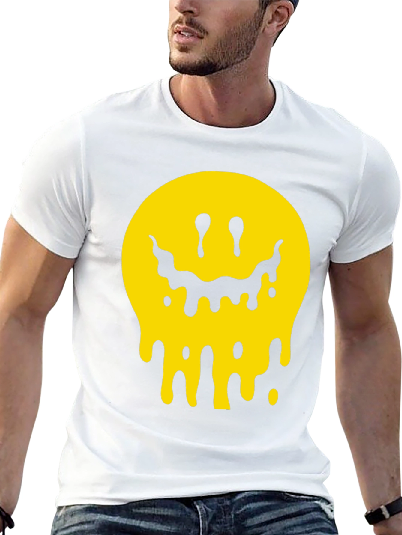 Melting Smiley Face Graphic Tee - Black Cotton T-Shirt