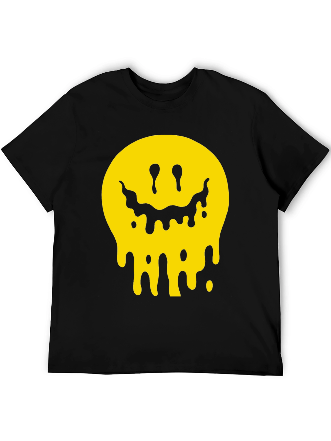 Melting Smiley Face Graphic Tee - Black Cotton T-Shirt