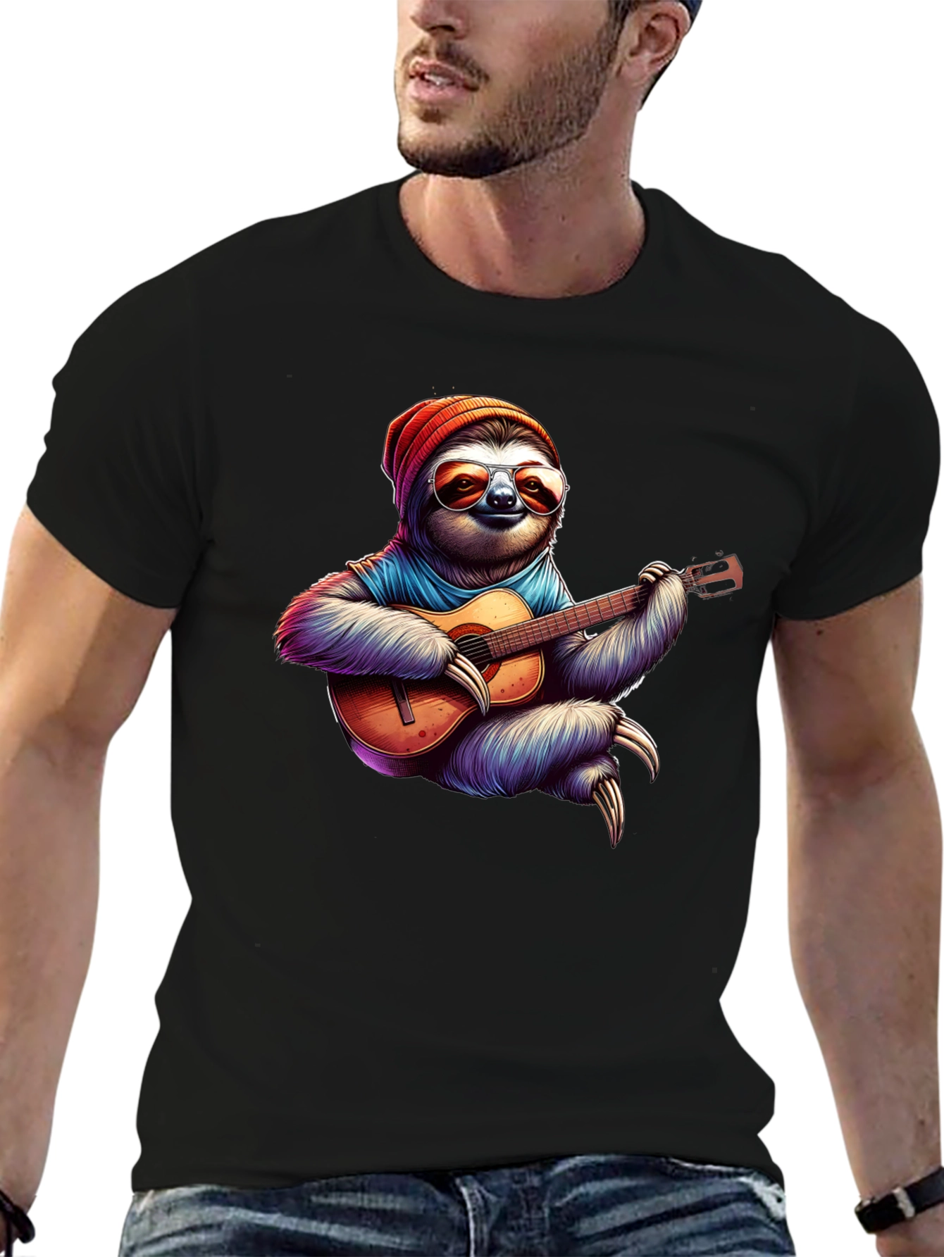 Sloth Guitarist Graphic Tee - Cool Music Lover Shirt