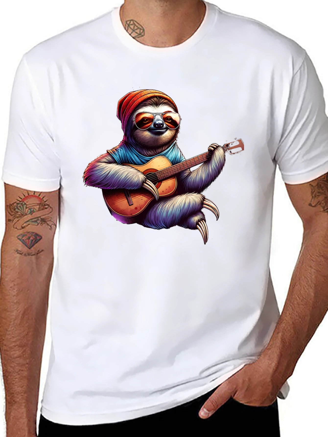 Sloth Guitarist Graphic Tee - Cool Music Lover Shirt