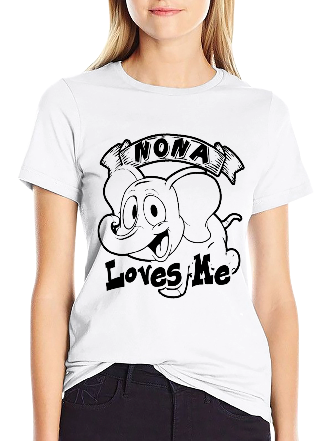 Nona Loves Me Black T-Shirt Elephant Graphic Novelty Tee