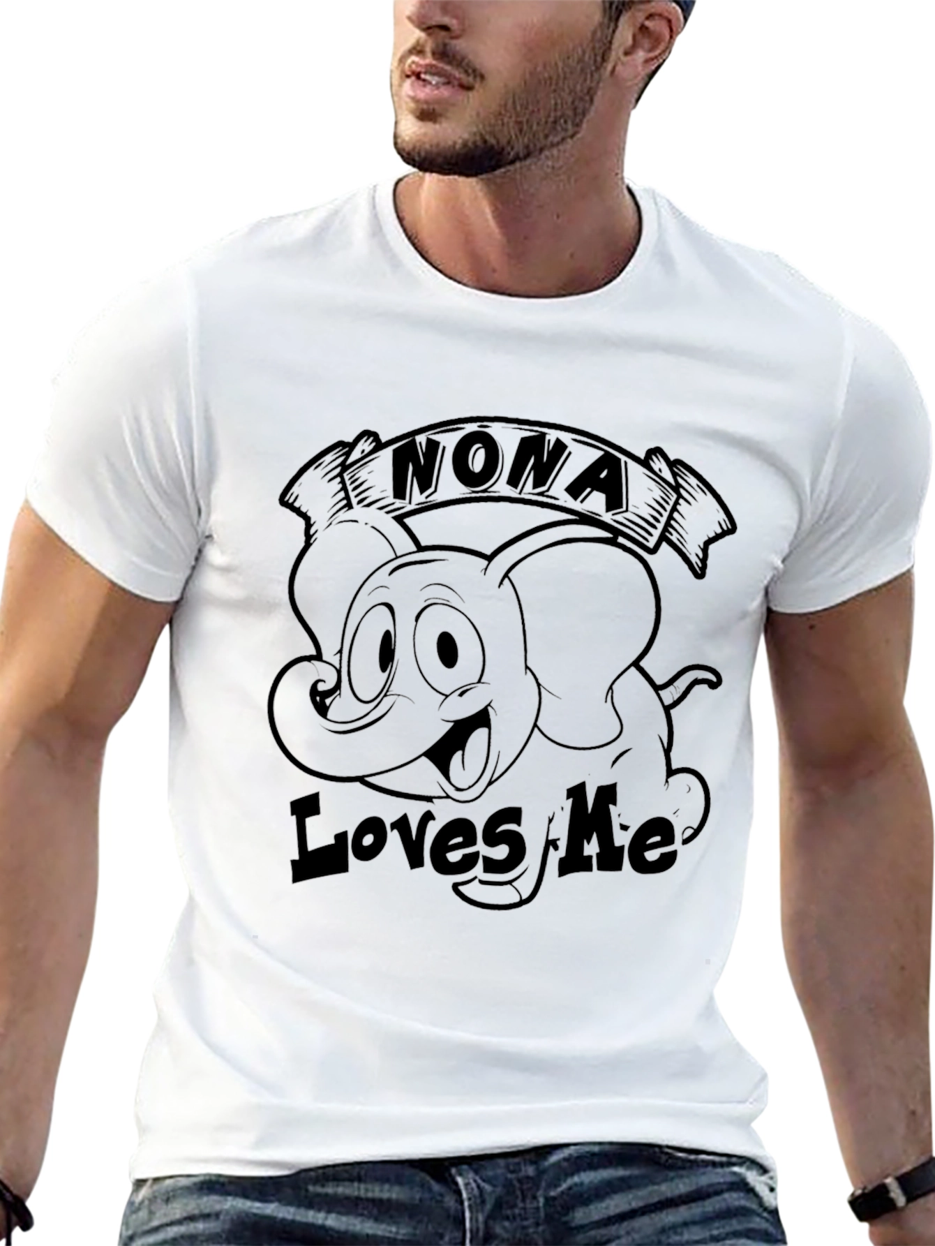 Nona Loves Me Black T-Shirt Elephant Graphic Novelty Tee