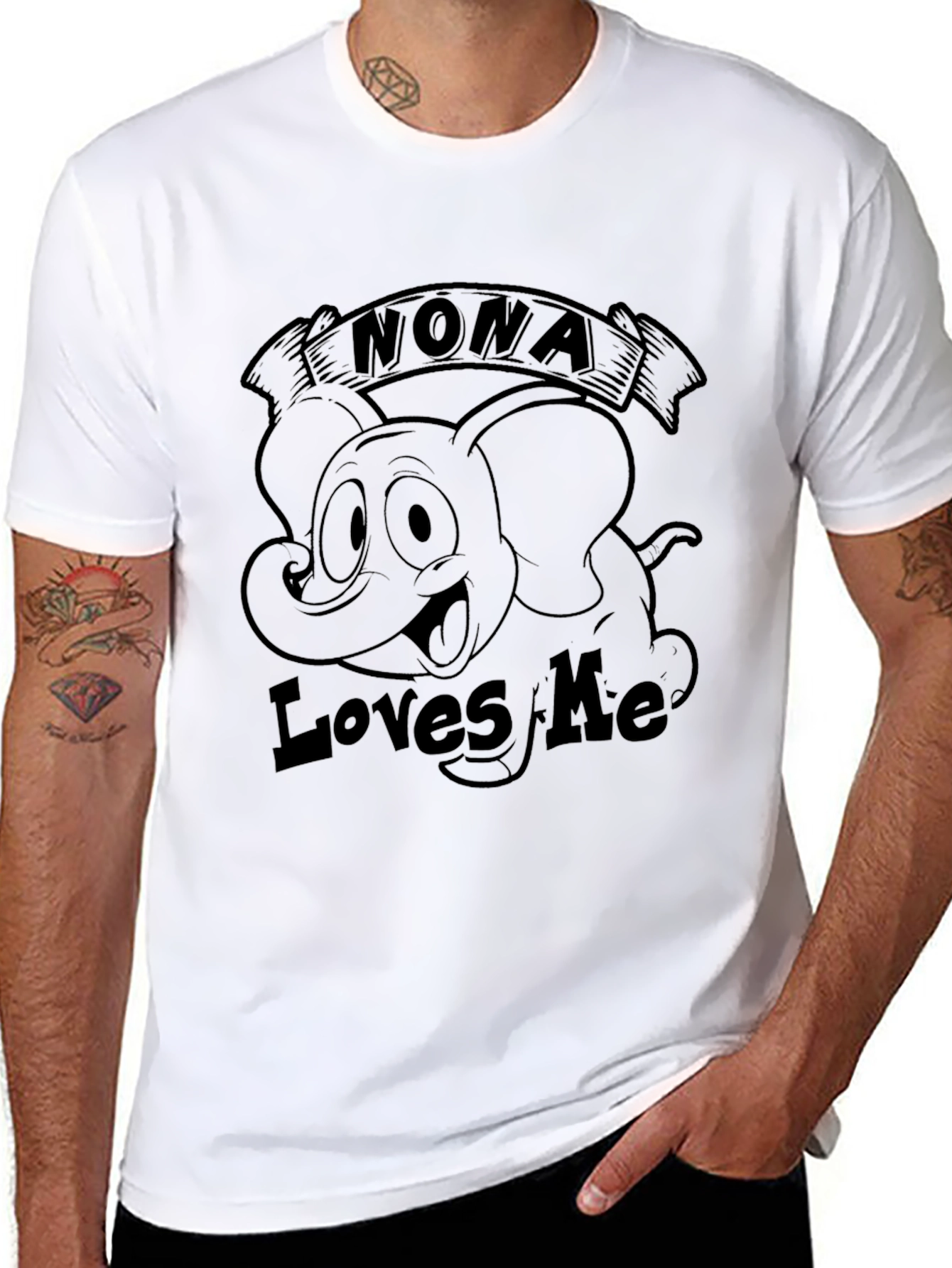 Nona Loves Me Black T-Shirt Elephant Graphic Novelty Tee