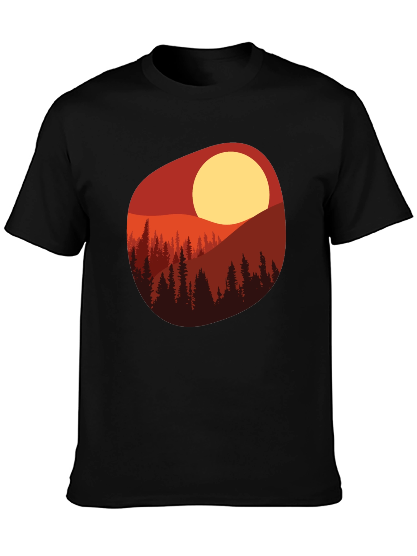Sunset Mountain Scene Graphic Tee - Black