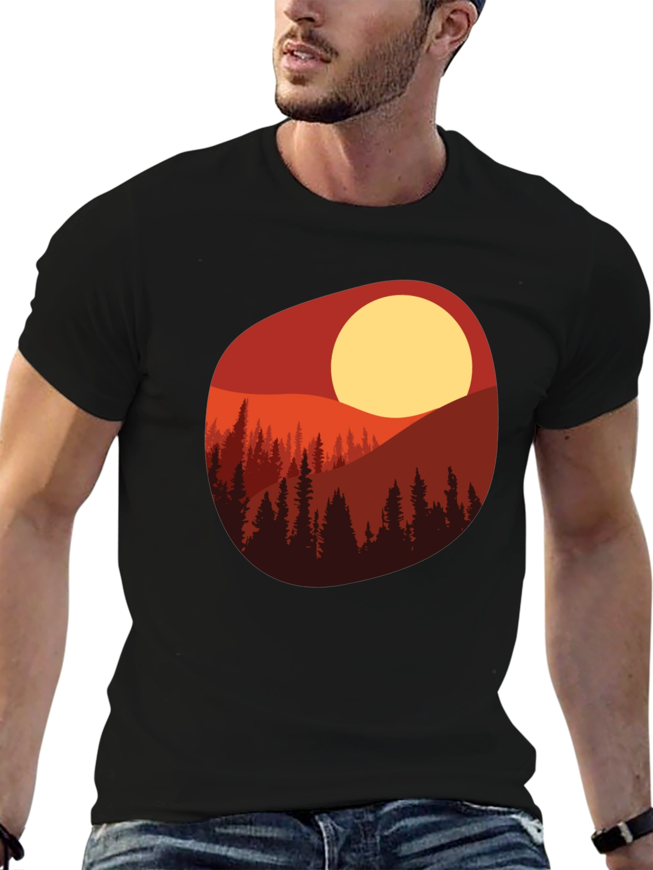Sunset Mountain Scene Graphic Tee - Black