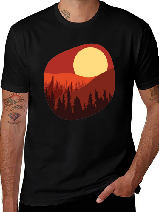 Sunset Mountain Scene Graphic Tee - Black