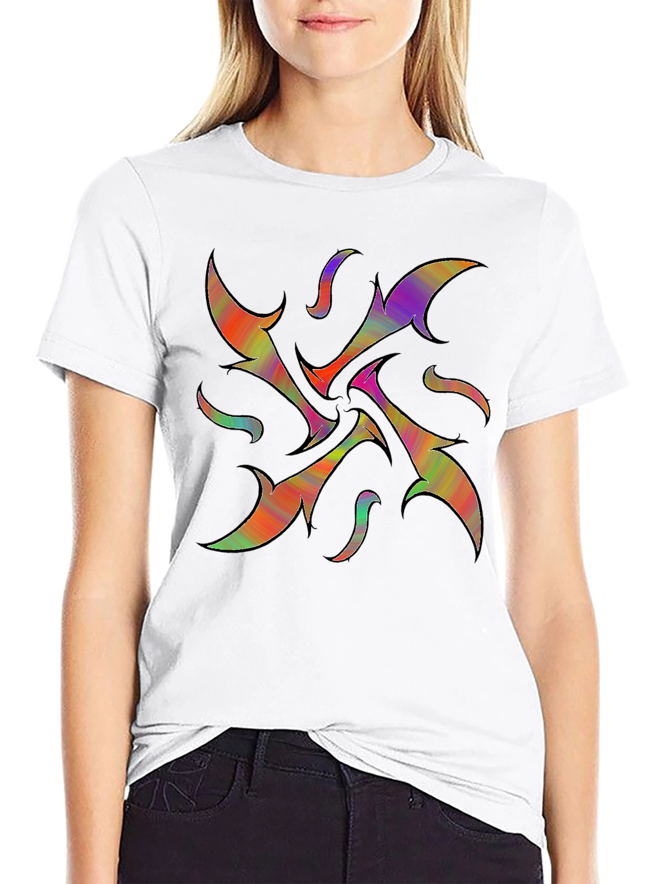 Vibrant Abstract Graphic Print Black T-Shirt