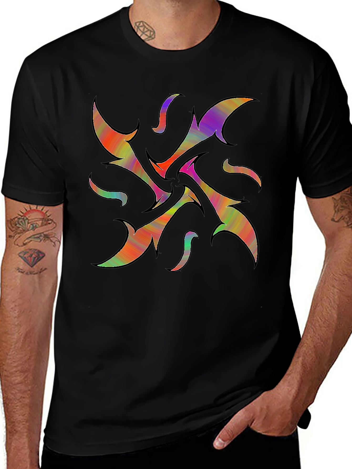 Vibrant Abstract Graphic Print Black T-Shirt