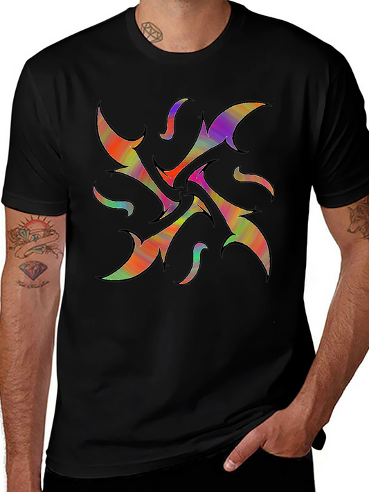 Vibrant Abstract Graphic Print Black T-Shirt