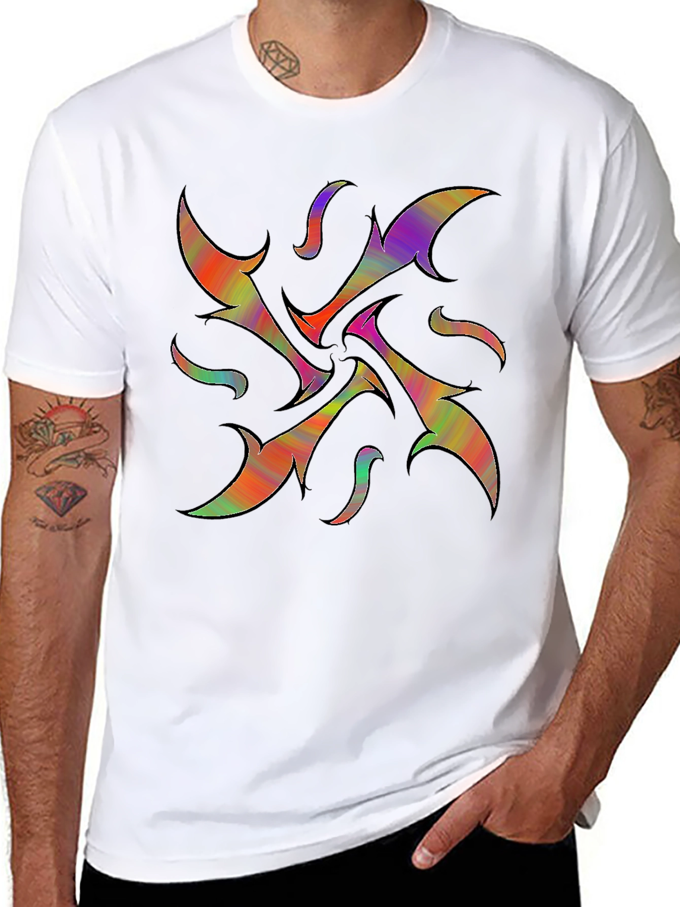 Vibrant Abstract Graphic Print Black T-Shirt