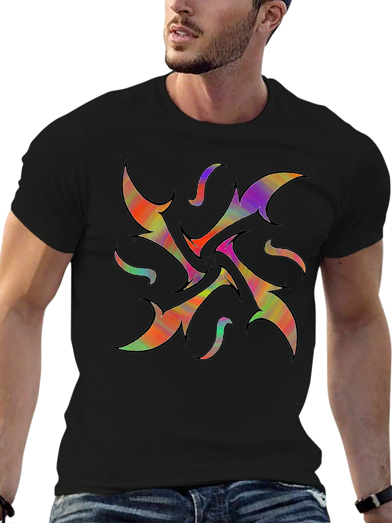 Vibrant Abstract Graphic Print Black T-Shirt
