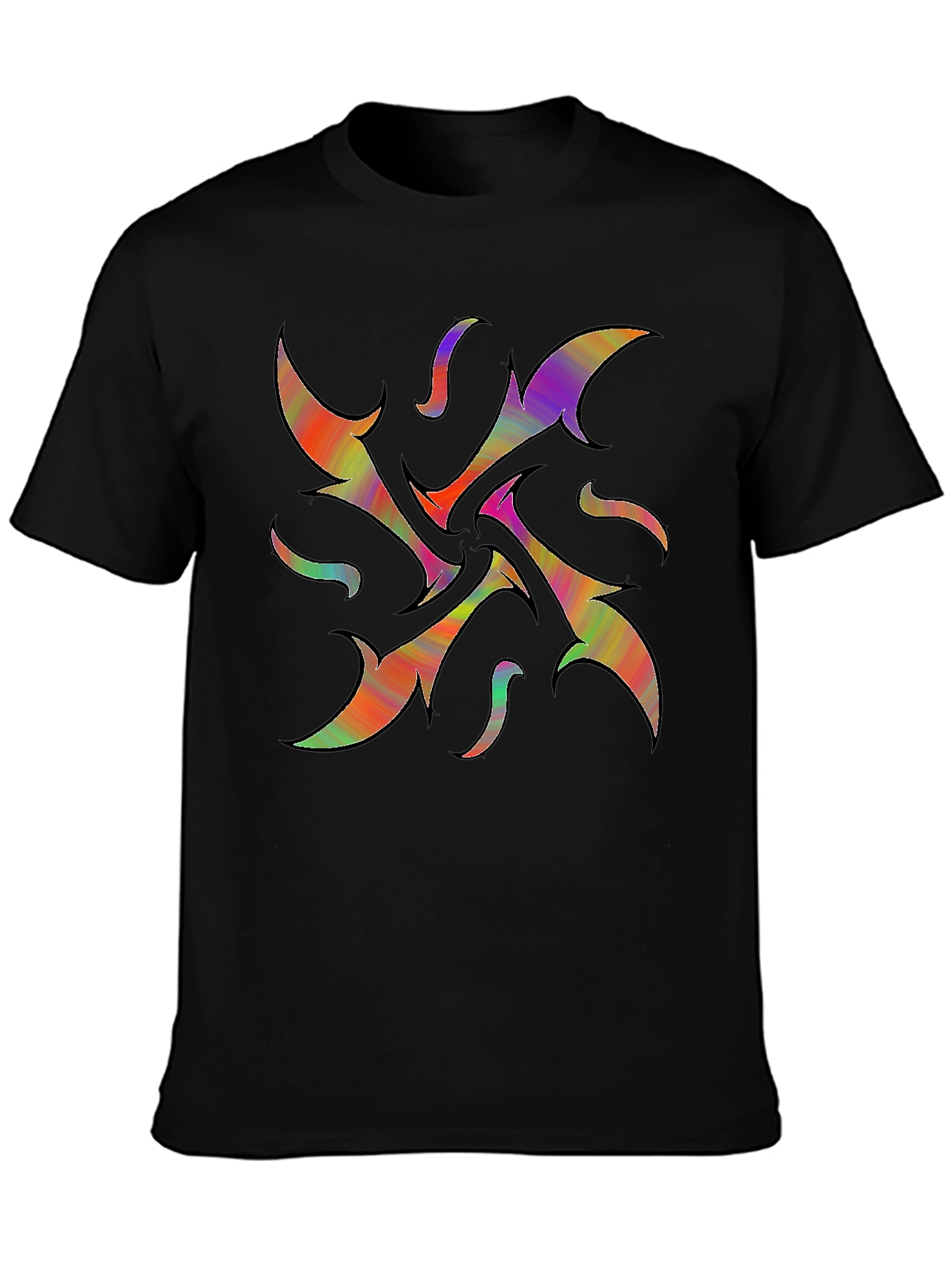 Vibrant Abstract Graphic Print Black T-Shirt