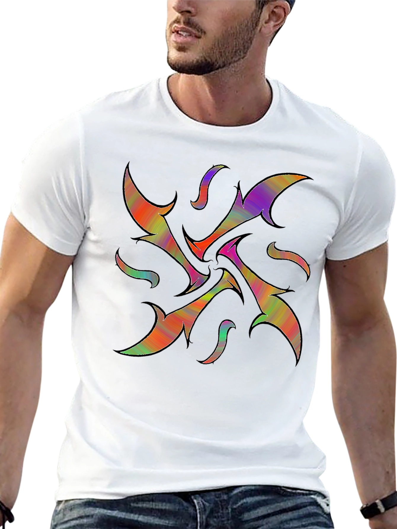 Vibrant Abstract Graphic Print Black T-Shirt