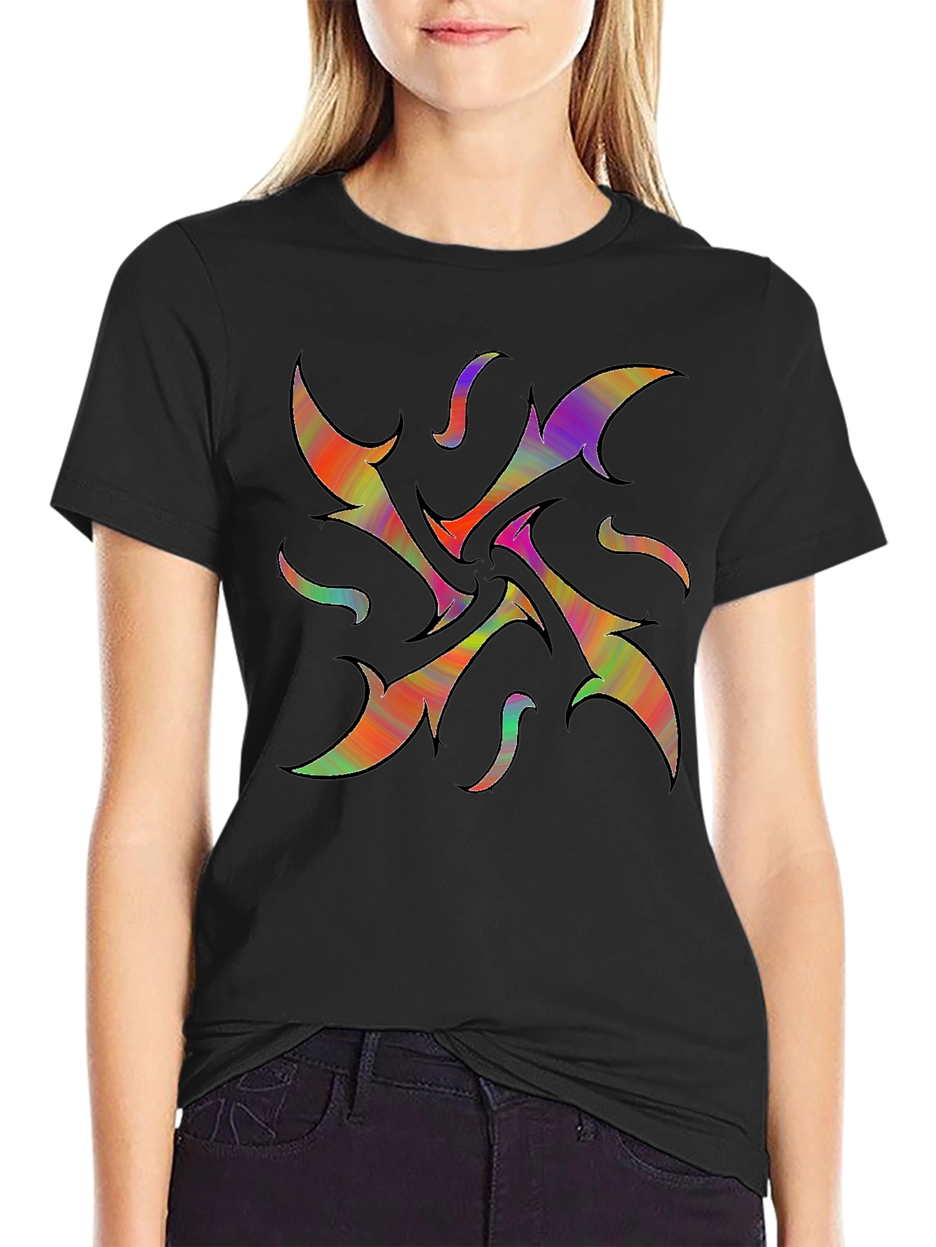 Vibrant Abstract Graphic Print Black T-Shirt