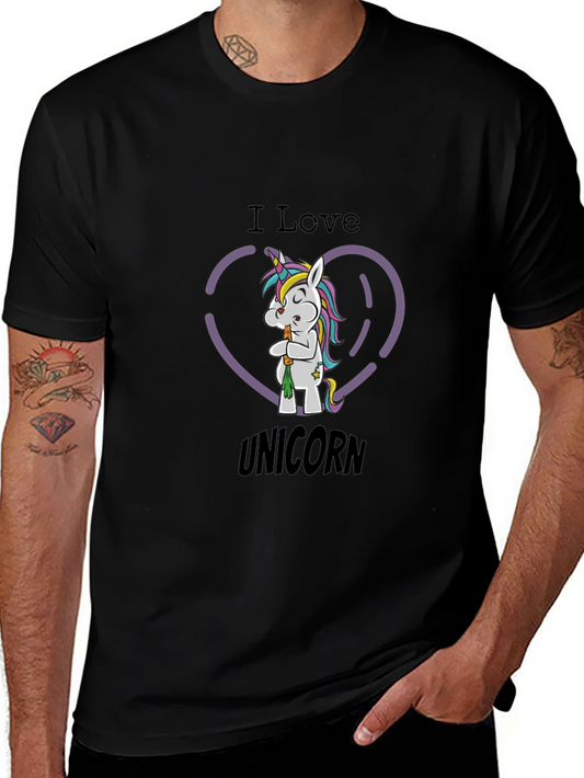 I Love Unicorn Graphic Tee - Mens Black T-Shirt