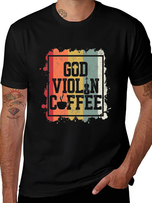 God Violin Coffee Retro Graphic Tee