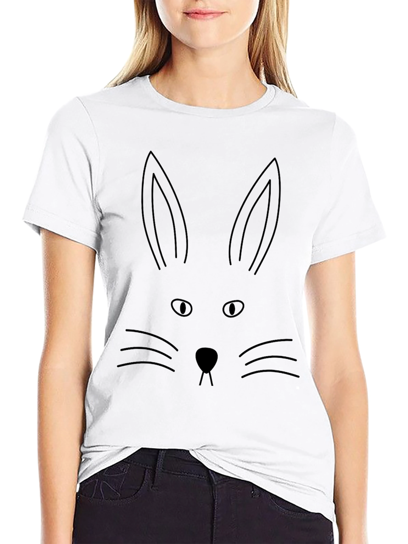 Bunny Face Graphic Tee - Black Cotton Blend