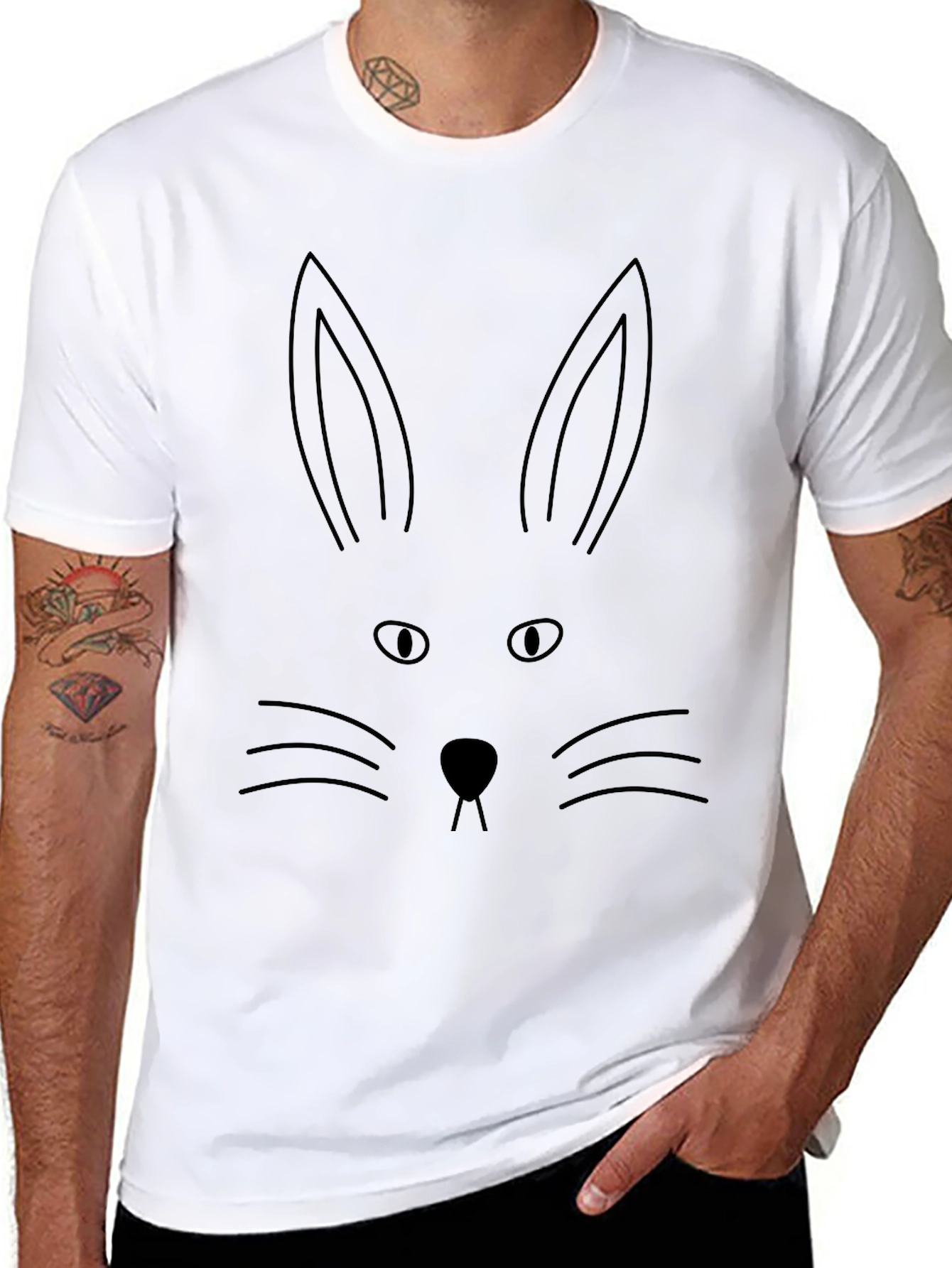 Bunny Face Graphic Tee - Black Cotton Blend