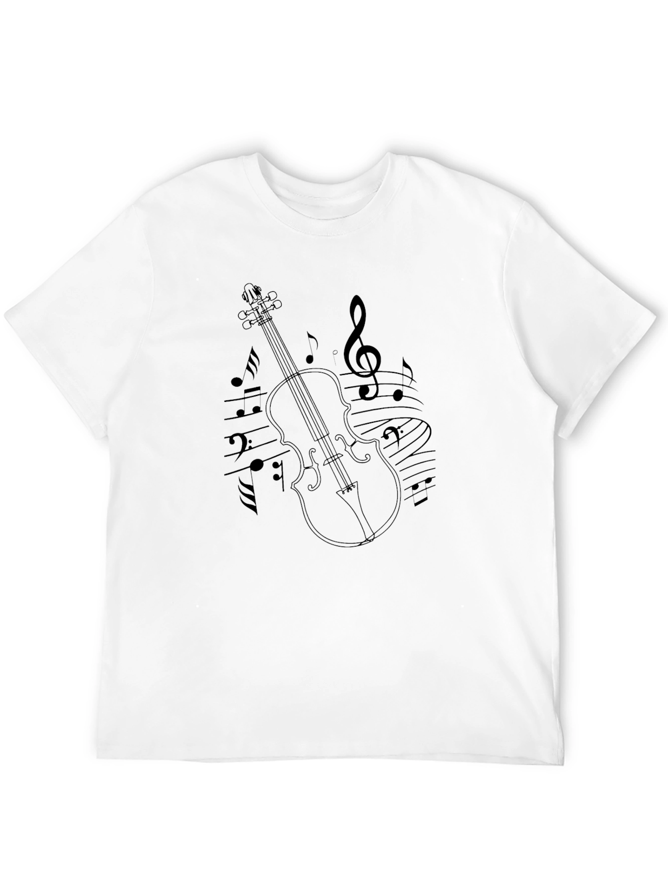 Violin & Music Notes Graphic Black T-Shirt