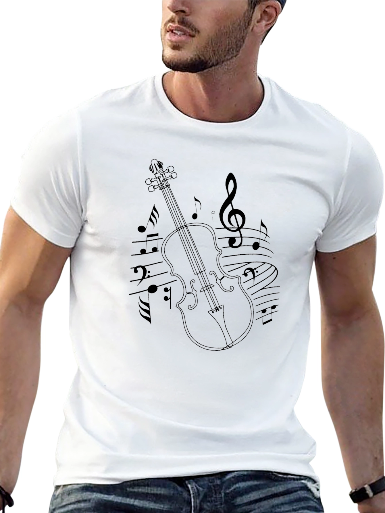 Violin & Music Notes Graphic Black T-Shirt
