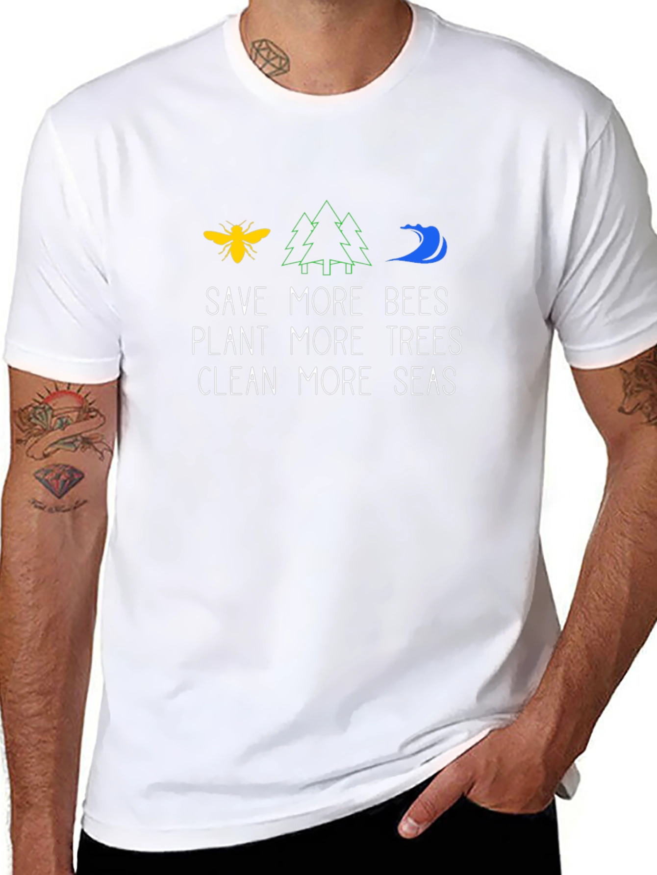Save Bees Plant Trees Clean Seas Graphic Tee
