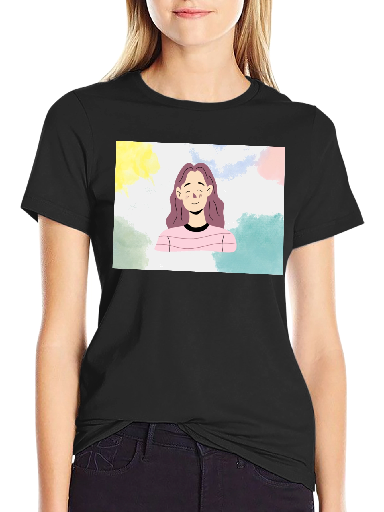 Cartoon Portrait Black T-Shirt