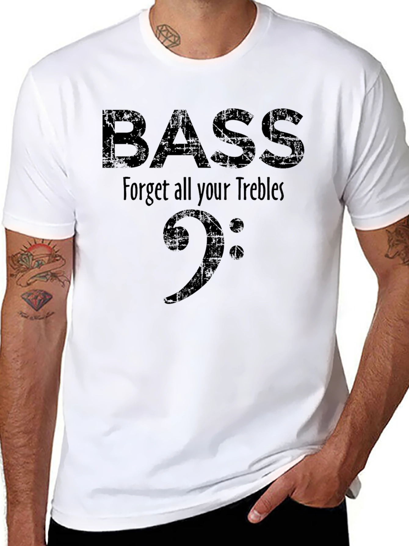 Bass Clef Music T-Shirt - Forget Your Trebles